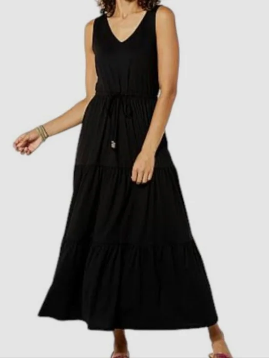 C Wonder by Christian Siriano Tiered Maxi Dress Black Sz LP - Picture 1 of 5